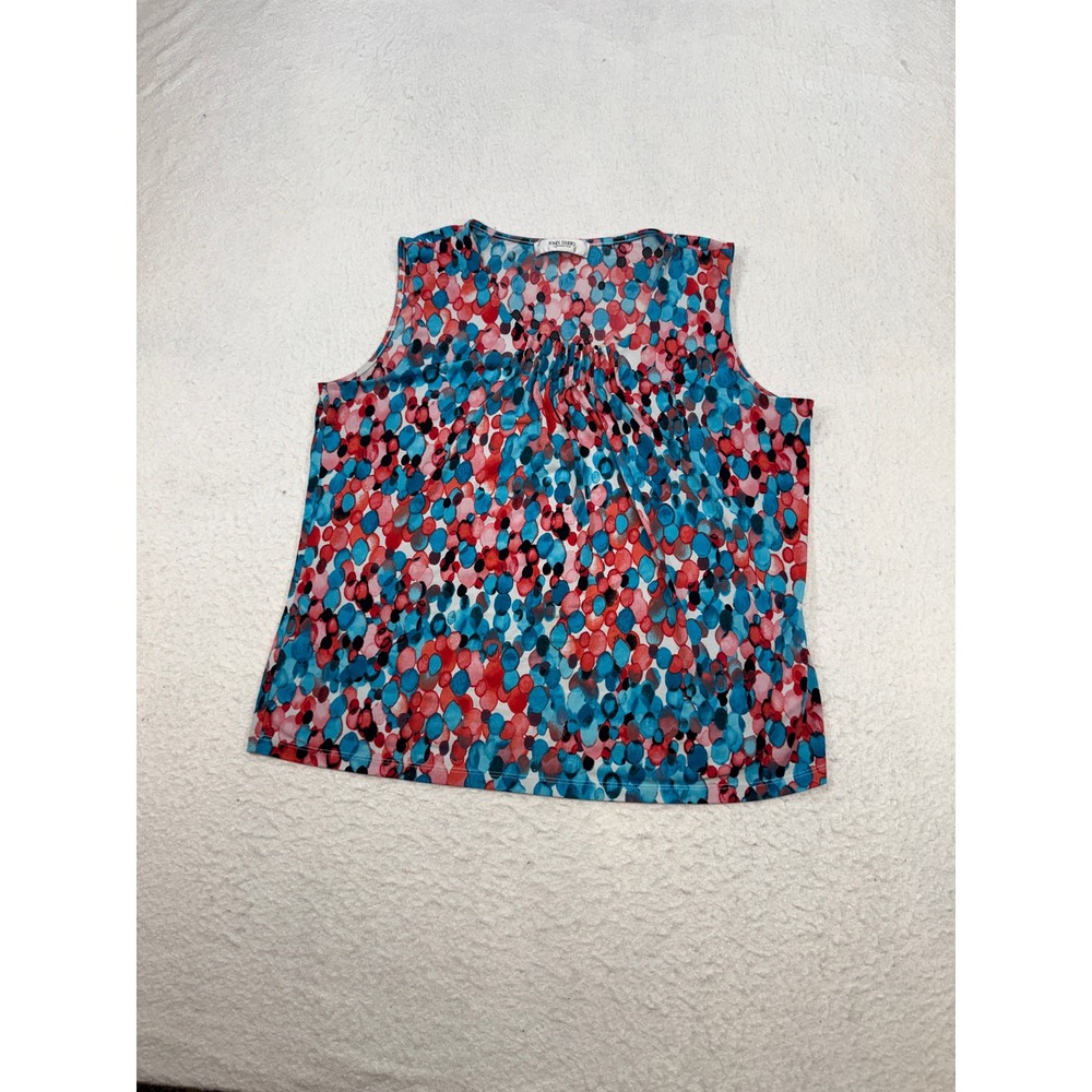 Jones Studio Separates Blue Red Abstract Dot Pleated Sleeveless Blouse Top